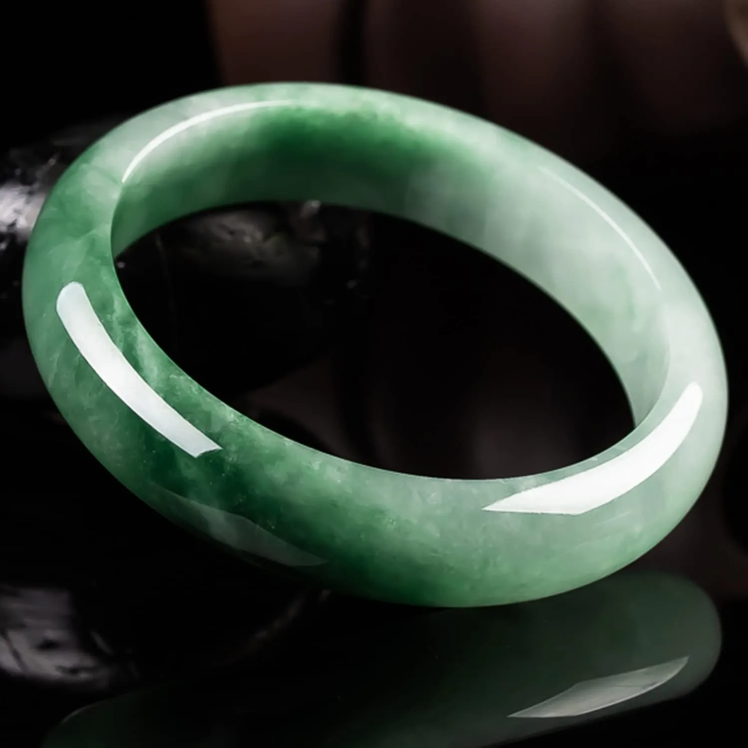 Natural Green Jade Bangle Bracelet for Women Girls with Certificate Jade Handmade Luck Bracelets Bangles with Jewelry Box,63-64mm