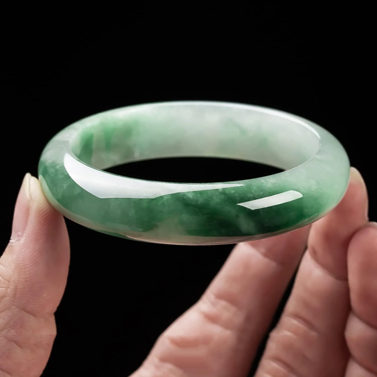 Natural Green Jade Bangle Bracelet for Women Girls with Certificate Jade Handmade Luck Bracelets Bangles with Jewelry Box,63-64mm