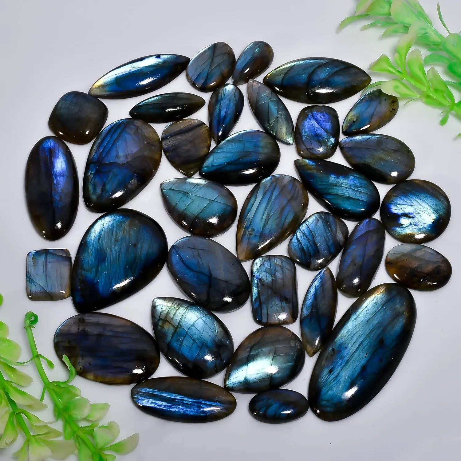 Natural Labradorite Cabochons  5PCS Premium Polished Gemstones for Jewelry Making, Healing Crafts, Wire Wrapping (15-35MM)