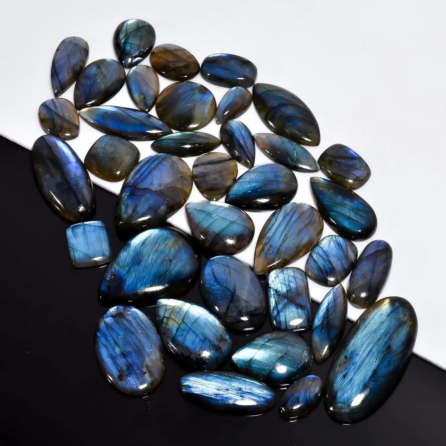 Natural Labradorite Cabochons  5PCS Premium Polished Gemstones for Jewelry Making, Healing Crafts, Wire Wrapping (15-35MM)