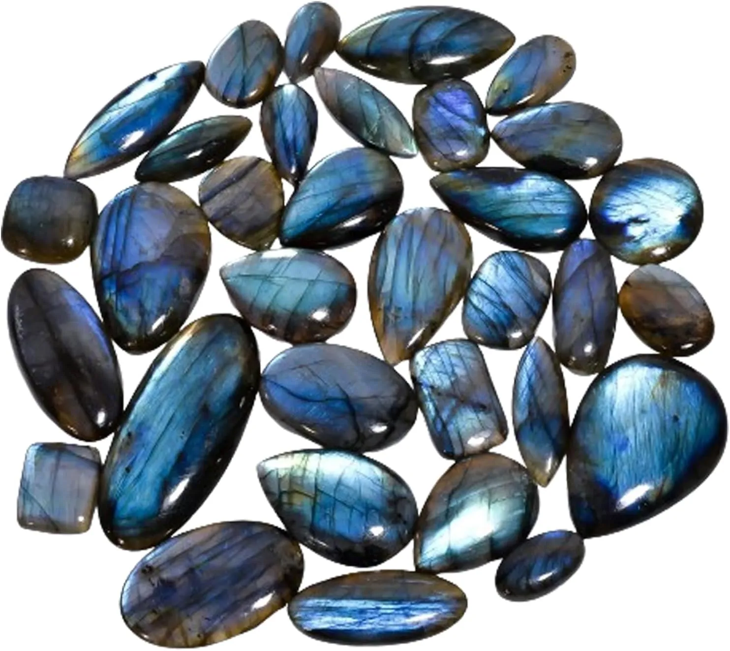 Natural Labradorite Cabochons  5PCS Premium Polished Gemstones for Jewelry Making, Healing Crafts, Wire Wrapping (15-35MM)