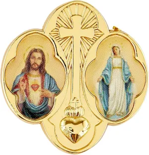 Needzo Sacred Heart and Miraculous Lapel Pin for Backpack, Jacket or Hat, Gold Toned Cross Medal Christian Jewelry, Religious Spiritual Gift for Women, 1 Inch