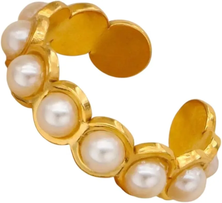New 2025 1 Piece French Stuff Under 30 Cents Stainless Steel Ring With Trendy Index Imitation Pearl Opening Women's Ring Jewelry With You Accessories Trendy Best For Gift