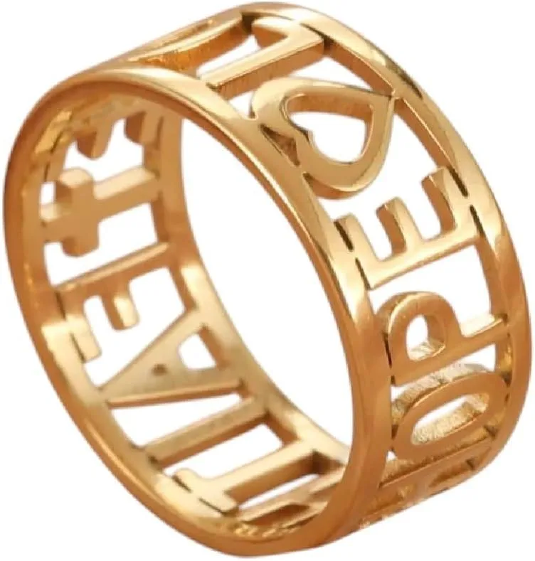 New 2026 Love Faith Hope Ring for Women Hers Stainless Steel Gold Color Fashion Rings Birthday Wedding Jewelry Gifts Luxury Accessories Creative Gift