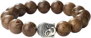 New 2026 Unisex 8 10 12Mm Original Wooden Beads Bracelet Silver Color Buddha Head Elastic Bangles Women Men Prayer Buddhist Bracelets Jewelry Findings Fashion Trendy Accessories Creative Gift For And