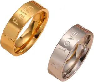 New 2026 Unisex Faith Love Hope Ribbon Ring for Men and Women Stainless Steel Couple Rings Trendy Jewelry Valentine Gift Fashion Luxury Accessories Creative for Women and Men