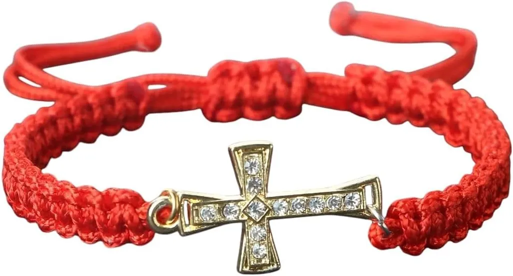 New 2026 Unisex Red Color Thread Crystal Cross Pendant Bracelet Prayer Jesus Meditation Couple Bangles Chain Jewelry Gift With For You Accessories Trendy Creative For Women And Men