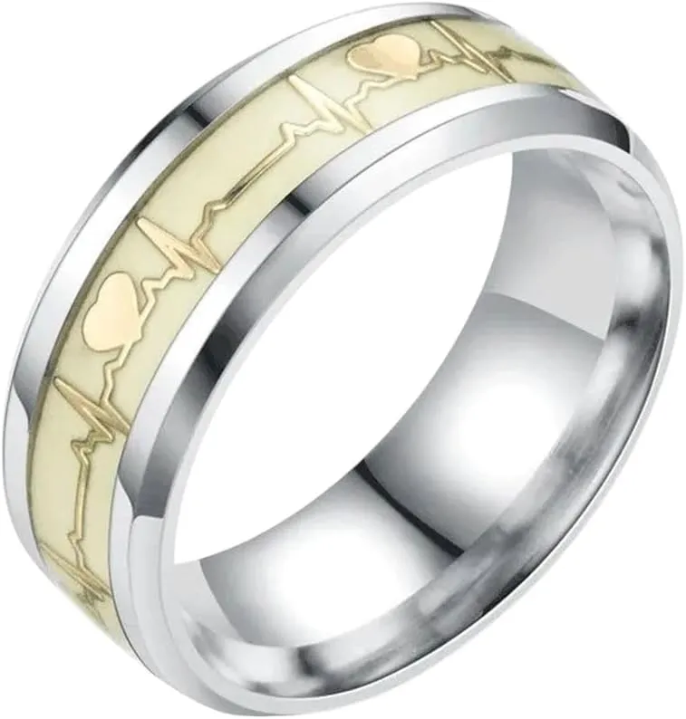 New 2026 Unisex Stainless Steel Luminous Finger Rings for Men and Women Fashion Glowing in Dark Heart Band Ring Jewelry Couple Accessories Luxury Creative Gift for Women and Men