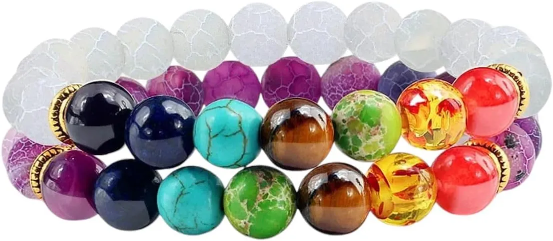 New for Trendy 2025 2Pcs/Set 7 Chakra Bracelet for Women Men Balance Buddha Prayer Tiger Eyes Black Natural Stone Beads Yoga Strand Bracelets Jewelry Fashion Accessories Creative Gift