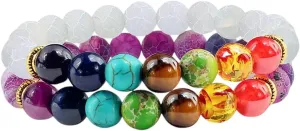 New for Trendy 2025 2Pcs/Set 7 Chakra Bracelet for Women Men Balance Buddha Prayer Tiger Eyes Black Natural Stone Beads Yoga Strand Bracelets Jewelry Fashion Accessories Creative Gift