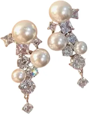 New for Trendy 2025 Gift Fashion Korean Imitation Pearl Drop Earrings for Women Bohemian White Round Zircon Wedding Earrings Jewelry Gifts Fashion Accessories Creative Gift