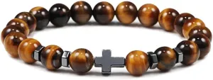New for Trendy 2025 Hot for Men Natural Lava Stone Bead Bracelets Cross Rosary Meditation Prayer Jesus Bracelet Women Yoga Jewelry Fashion Accessories Creative Gift