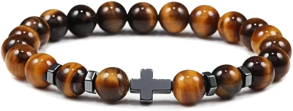 New for Trendy 2025 Hot for Men Natural Lava Stone Bead Bracelets Cross Rosary Meditation Prayer Jesus Bracelet Women Yoga Jewelry Fashion Accessories Creative Gift
