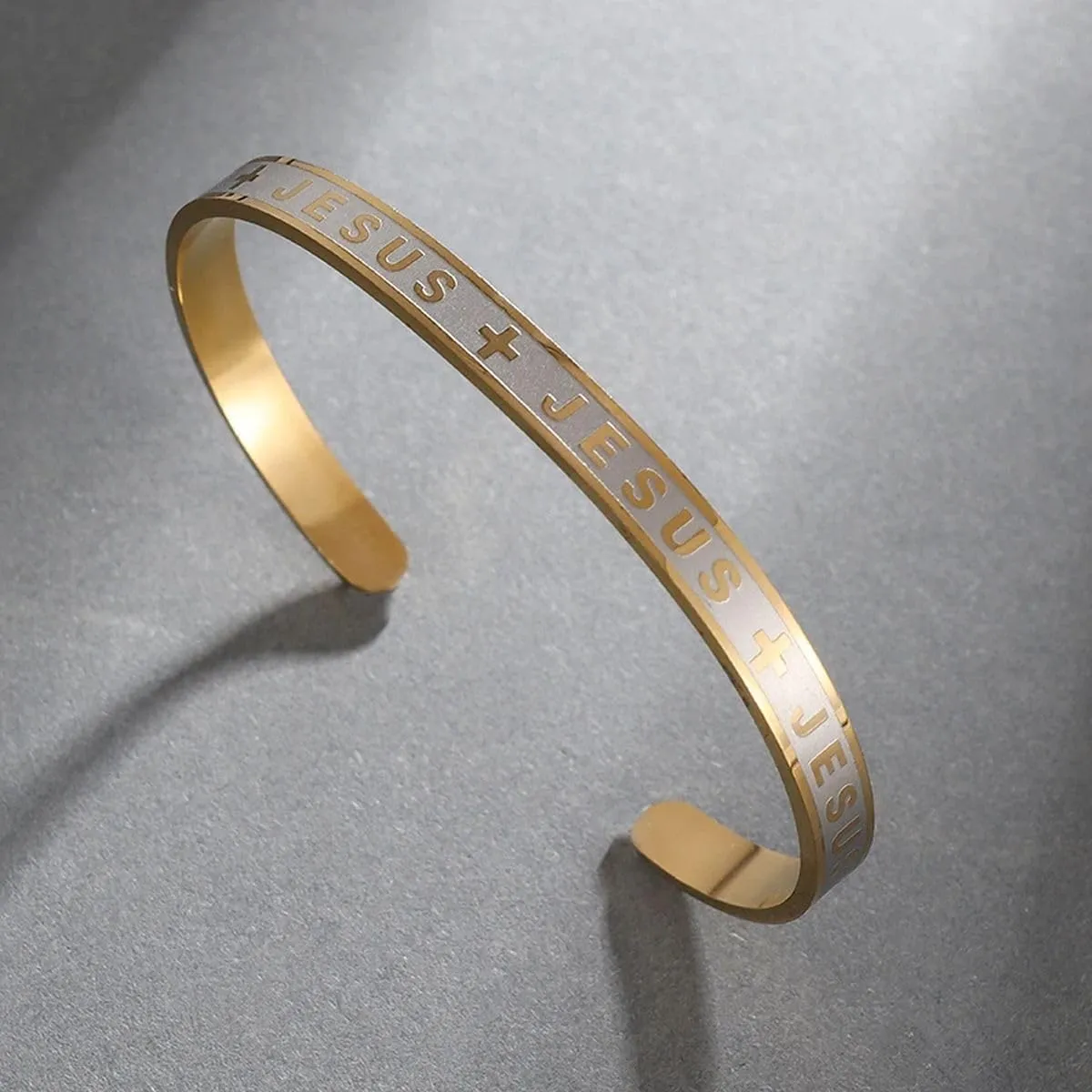 New for Trendy 2025 Stainless Steel Cross Jesus Alphabet Bracelet for Men Religious Prayer Bracelet Christian Cross Cuff Baptism Faith Jewelry Fashion Accessories Creative Gift