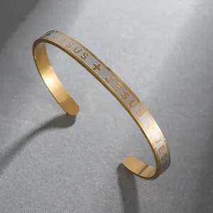 New for Trendy 2025 Stainless Steel Cross Jesus Alphabet Bracelet for Men Religious Prayer Bracelet Christian Cross Cuff Baptism Faith Jewelry Fashion Accessories Creative Gift