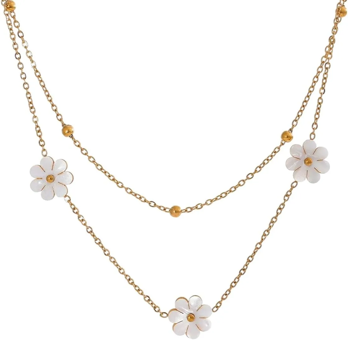 New For Trendy 2025 Summer Imitation Shell Flower Double Layer Chain Necklace Anklet For Women Trendy Plant Charm Jewelry Gift Jewelry Fashion Accessories Creative Gift