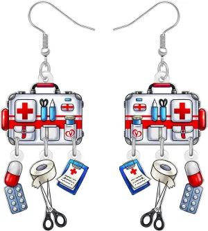 NEWEI Acrylic Cute Nurse Earrings Medical Symbol First-aid Kit Nursing Graduation Earrings Dangle Appreciation Jewelry Gifts for Women Nurse Week Doctor RN