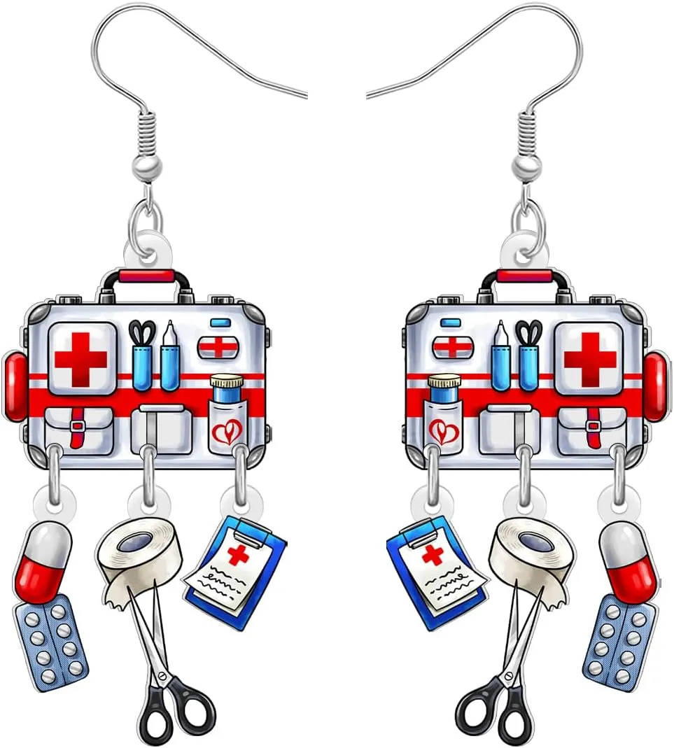 NEWEI Acrylic Cute Nurse Earrings Medical Symbol First-aid Kit Nursing Graduation Earrings Dangle Appreciation Jewelry Gifts for Women Nurse Week Doctor RN