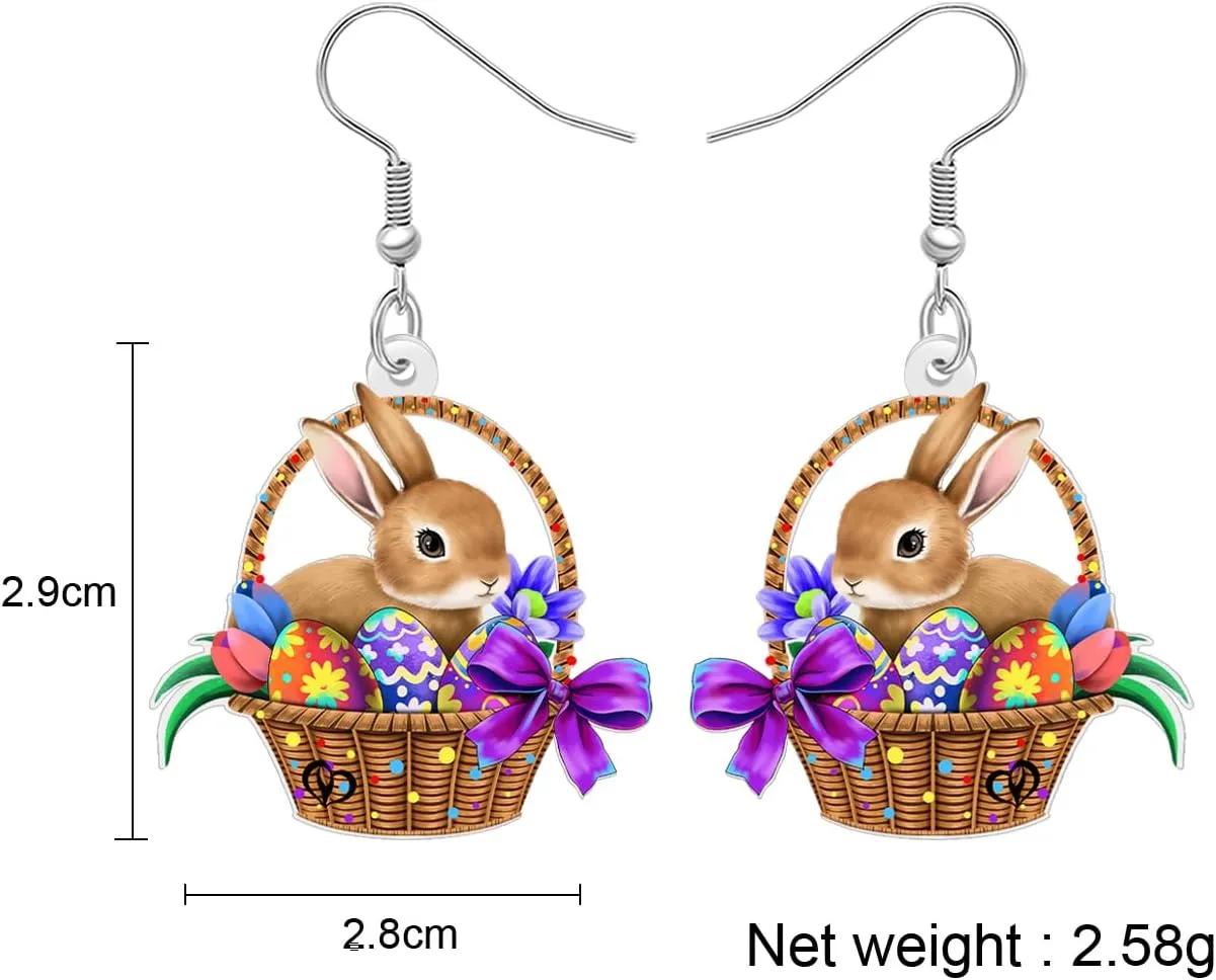 NEWEI Acrylic Easter Egg Gifts Cute Bunny Rabbit Earrings Hare Animal Hypoallergenic Dangle Jewelry for Women Festival Party Decorations