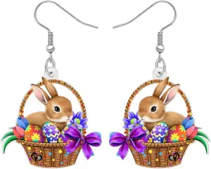 NEWEI Acrylic Easter Egg Gifts Cute Bunny Rabbit Earrings Hare Animal Hypoallergenic Dangle Jewelry for Women Festival Party Decorations