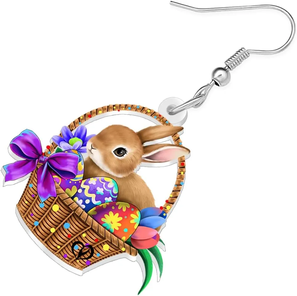 NEWEI Acrylic Easter Egg Gifts Cute Bunny Rabbit Earrings Hare Animal Hypoallergenic Dangle Jewelry for Women Festival Party Decorations
