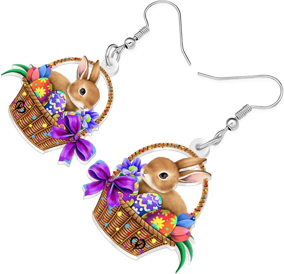 NEWEI Acrylic Easter Egg Gifts Cute Bunny Rabbit Earrings Hare Animal Hypoallergenic Dangle Jewelry for Women Festival Party Decorations