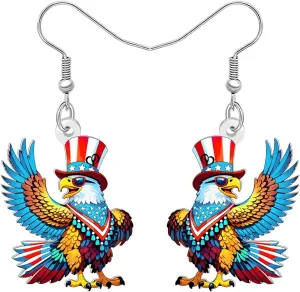 NEWEI Acrylic Funny 4th of July Bald Eagle Earrings American Flag Hat Patriotic Earrings Dangle Jewelry Bird Gifts for Women Bird Lovers Outfit Accessories
