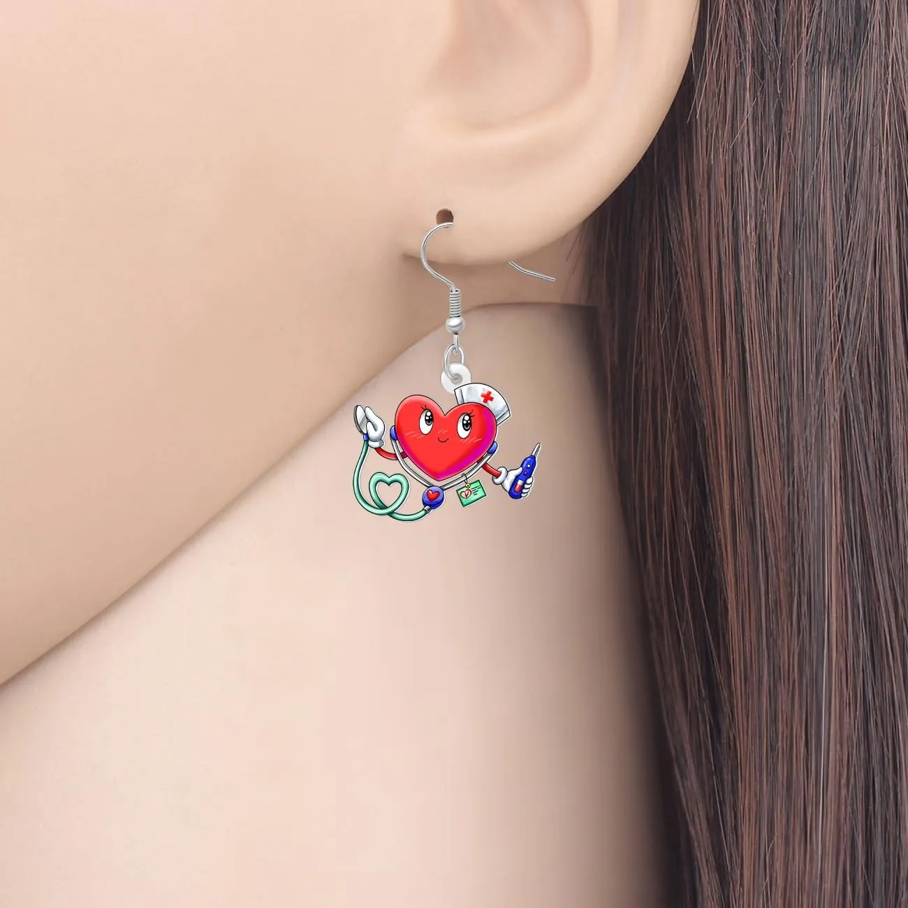 NEWEI Acrylic Funny Stethoscope Nurse Earrings Cute Heart Dangle Earrings Appreciation Jewelry for Women Mom Doctor RN Nursing Student Graduation Gifts Charms