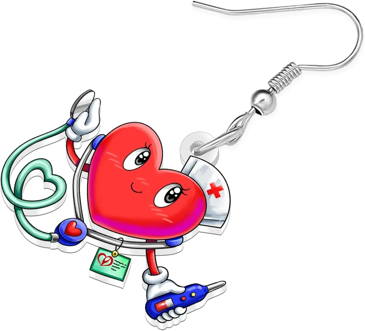 NEWEI Acrylic Funny Stethoscope Nurse Earrings Cute Heart Dangle Earrings Appreciation Jewelry for Women Mom Doctor RN Nursing Student Graduation Gifts Charms
