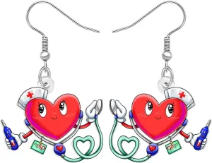 NEWEI Acrylic Funny Stethoscope Nurse Earrings Cute Heart Dangle Earrings Appreciation Jewelry for Women Mom Doctor RN Nursing Student Graduation Gifts Charms