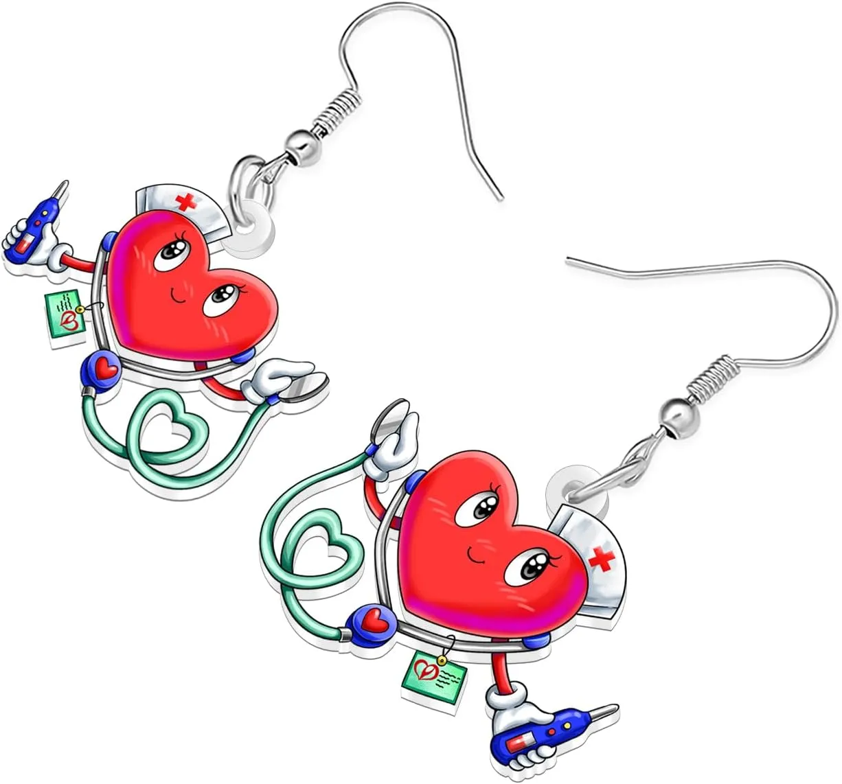 NEWEI Acrylic Funny Stethoscope Nurse Earrings Cute Heart Dangle Earrings Appreciation Jewelry for Women Mom Doctor RN Nursing Student Graduation Gifts Charms