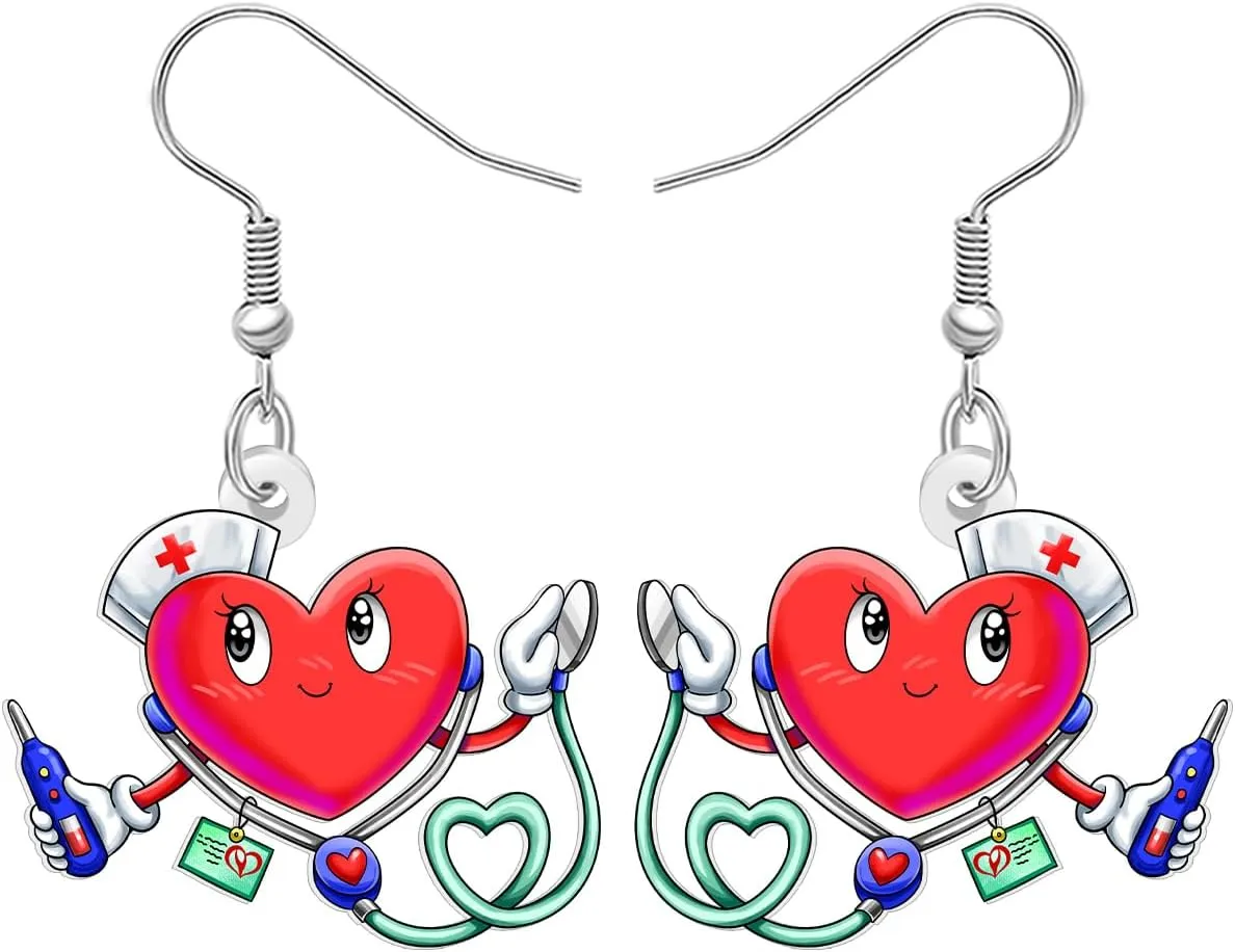 NEWEI Acrylic Funny Stethoscope Nurse Earrings Cute Heart Dangle Earrings Appreciation Jewelry for Women Mom Doctor RN Nursing Student Graduation Gifts Charms
