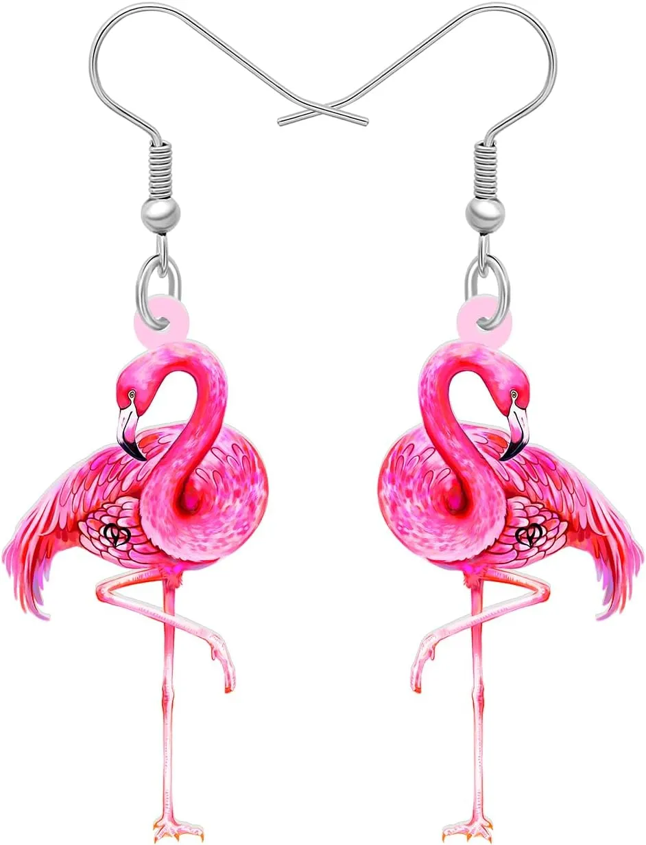 NEWEI Acrylic Pink Flamingo Earrings Gifts for Women Cute Birds Dangle Jewelry Accessories Charms