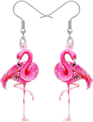 NEWEI Acrylic Pink Flamingo Earrings Gifts for Women Cute Birds Dangle Jewelry Accessories Charms
