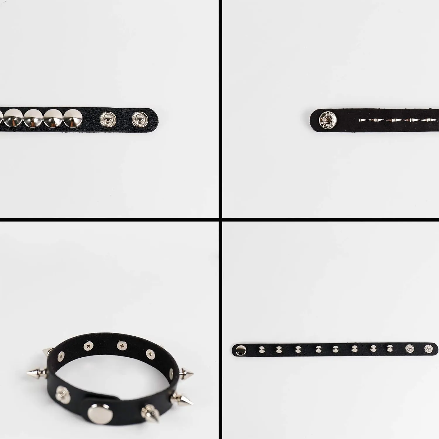 NEWITIN 12 Pieces PU Leather Bracelets Punk Bracelet Adjustable Goth Cuff Bracelet Gothic Rivet Buckle Wristbands Black Bracelets for Men Women