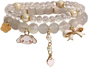 NIQIPOK Crystal Bead Bracelet Cute Cartoon Kawaii Elastic Beaded Bracelets for Women,Kawaii Crystal Beads Anime Relationship Matching Bracelet for Best Bracelets
