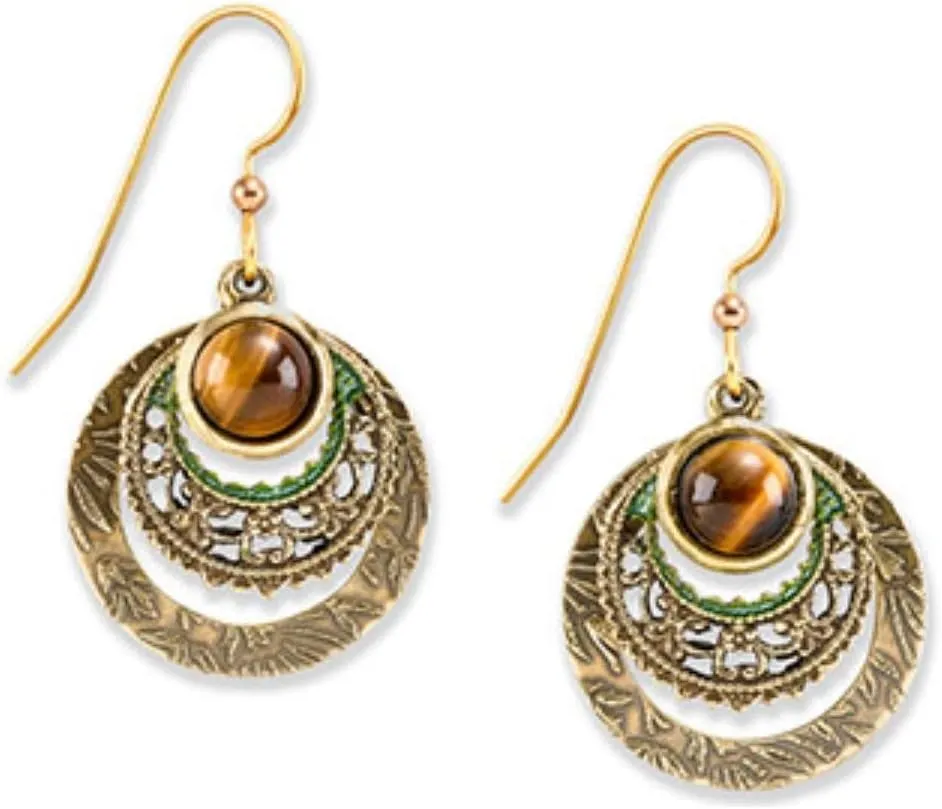 of Vermont Genuine Tiger Eye Filigree Gold-plated Drop Earrings Handcrafted in the USA e-9957