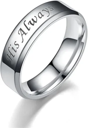 OIDIMS His Always/Her Forever Rings Black Silver Stainless Steel Promise Matching Couple Valentine's Day Anniversary Engagement Wedding Middle Finger Band for Women Men Fashion Gift