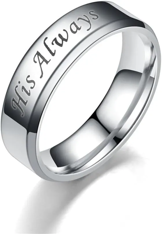 OIDIMS His Always/Her Forever Rings Black Silver Stainless Steel Promise Matching Couple Valentine's Day Anniversary Engagement Wedding Middle Finger Band for Women Men Fashion Gift