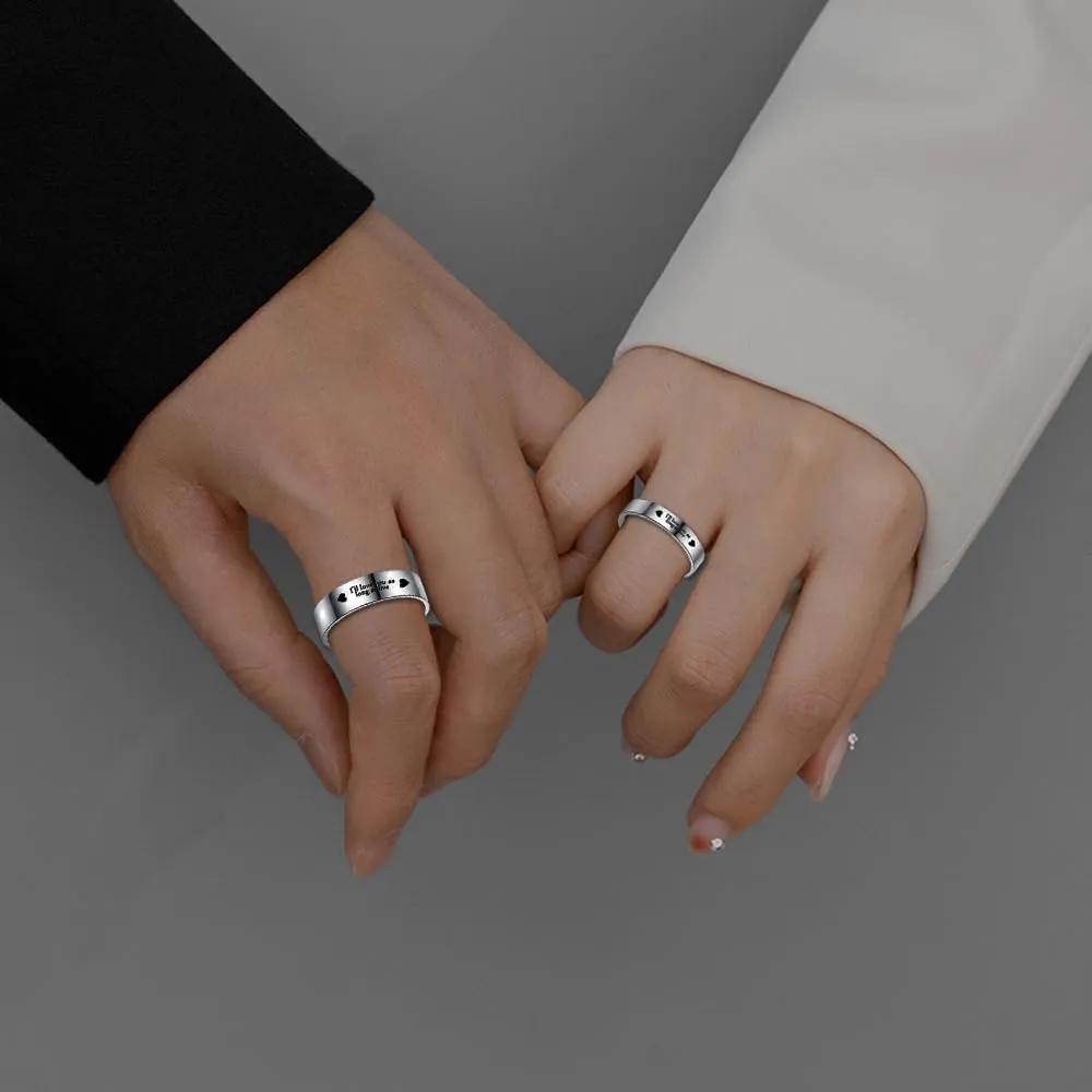 OIDIMS Promise Matching Couples Rings I'll Love You As Long As Live Statement Band Finger Ring Stainless Steel Eternity Engagement Anniversary Valentine's Day Gifts for Lover Jewelry for Him and Her