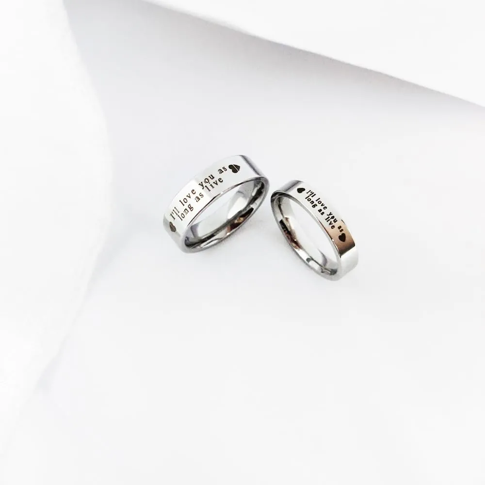 OIDIMS Promise Matching Couples Rings I'll Love You As Long As Live Statement Band Finger Ring Stainless Steel Eternity Engagement Anniversary Valentine's Day Gifts for Lover Jewelry for Him and Her