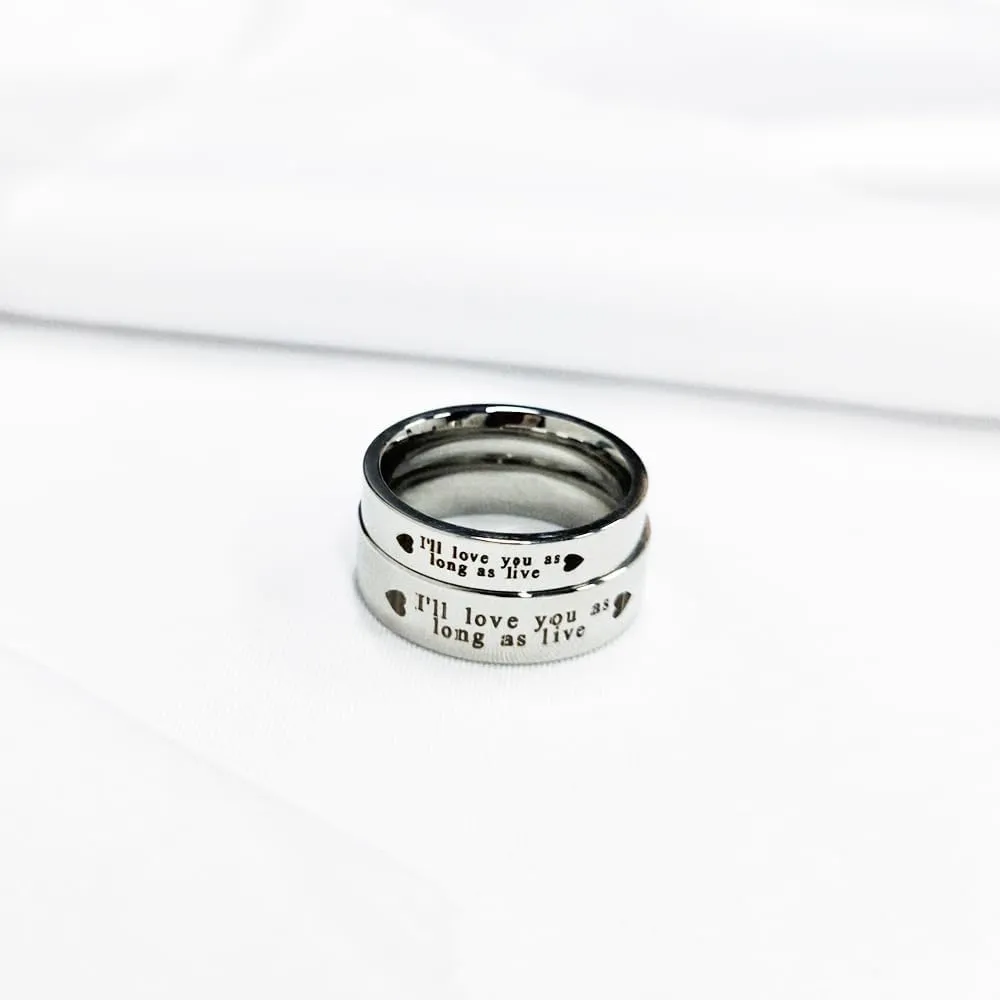 OIDIMS Promise Matching Couples Rings I'll Love You As Long As Live Statement Band Finger Ring Stainless Steel Eternity Engagement Anniversary Valentine's Day Gifts for Lover Jewelry for Him and Her