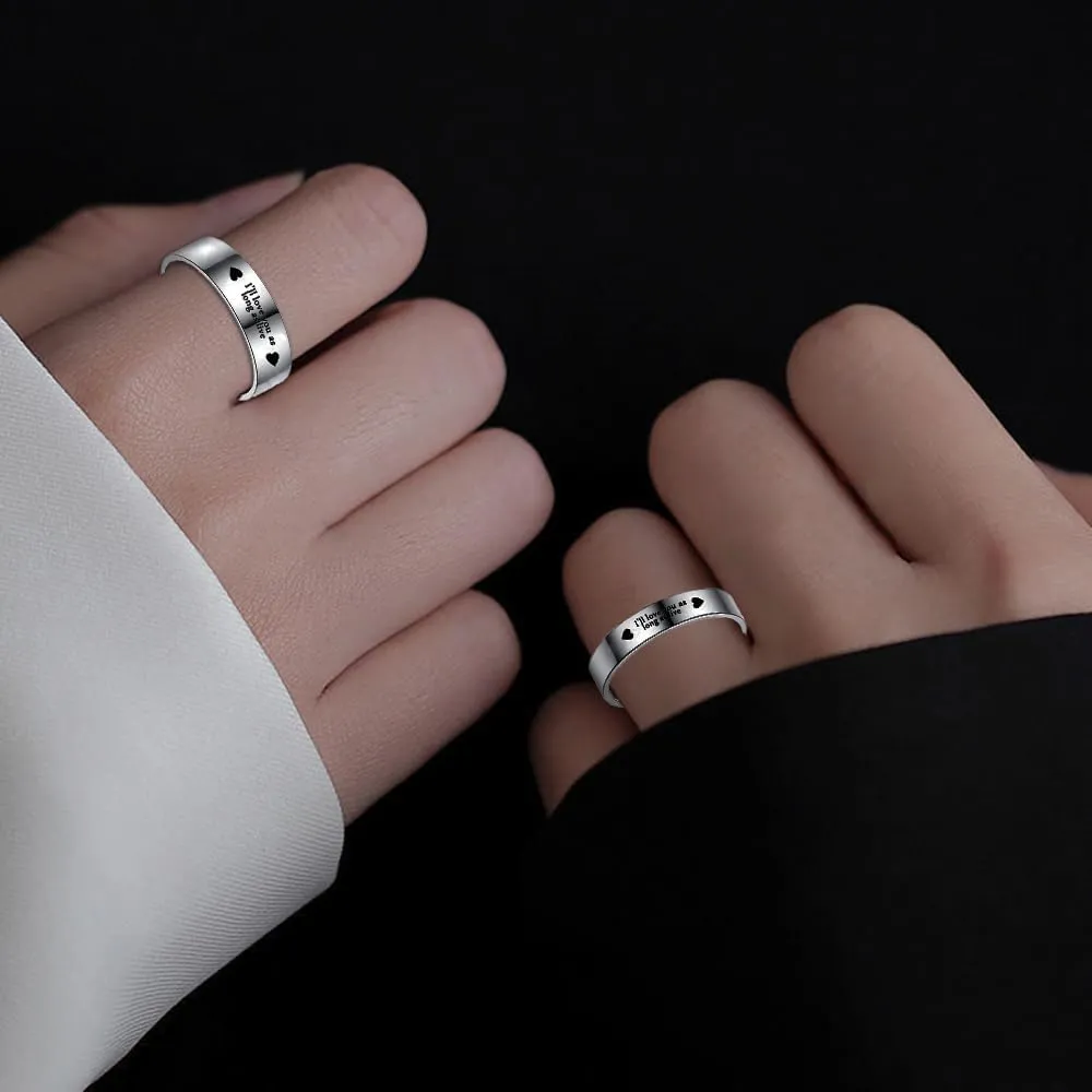 OIDIMS Promise Matching Couples Rings I'll Love You As Long As Live Statement Band Finger Ring Stainless Steel Eternity Engagement Anniversary Valentine's Day Gifts for Lover Jewelry for Him and Her