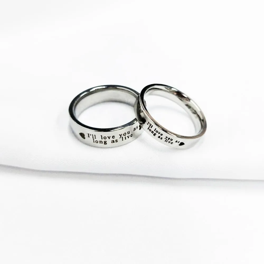 OIDIMS Promise Matching Couples Rings I'll Love You As Long As Live Statement Band Finger Ring Stainless Steel Eternity Engagement Anniversary Valentine's Day Gifts for Lover Jewelry for Him and Her