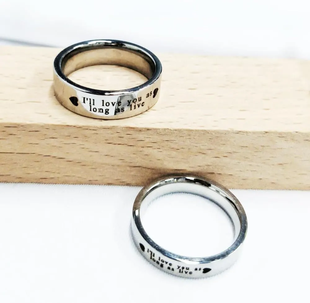 OIDIMS Promise Matching Couples Rings I'll Love You As Long As Live Statement Band Finger Ring Stainless Steel Eternity Engagement Anniversary Valentine's Day Gifts for Lover Jewelry for Him and Her