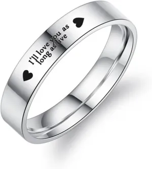 OIDIMS Promise Matching Couples Rings I'll Love You As Long As Live Statement Band Finger Ring Stainless Steel Eternity Engagement Anniversary Valentine's Day Gifts for Lover Jewelry for Him and Her