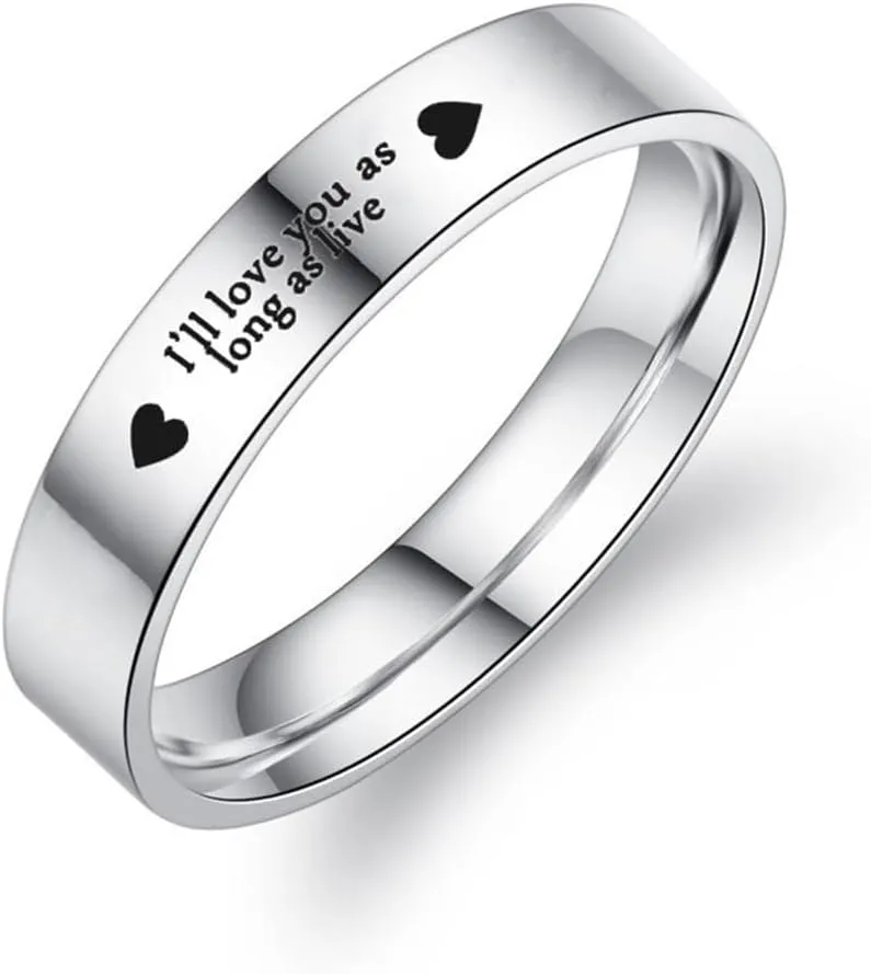 OIDIMS Promise Matching Couples Rings I'll Love You As Long As Live Statement Band Finger Ring Stainless Steel Eternity Engagement Anniversary Valentine's Day Gifts for Lover Jewelry for Him and Her