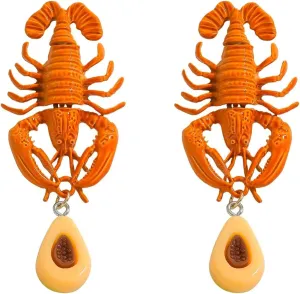 Orange Lobster Dangle Earrings for Women, Hypoallergenic Lightweight Alloy Shell Crayfish Earring, Unique Beach Theme Cute Crawfish Jewelry Gifts for Summer Festivals Party