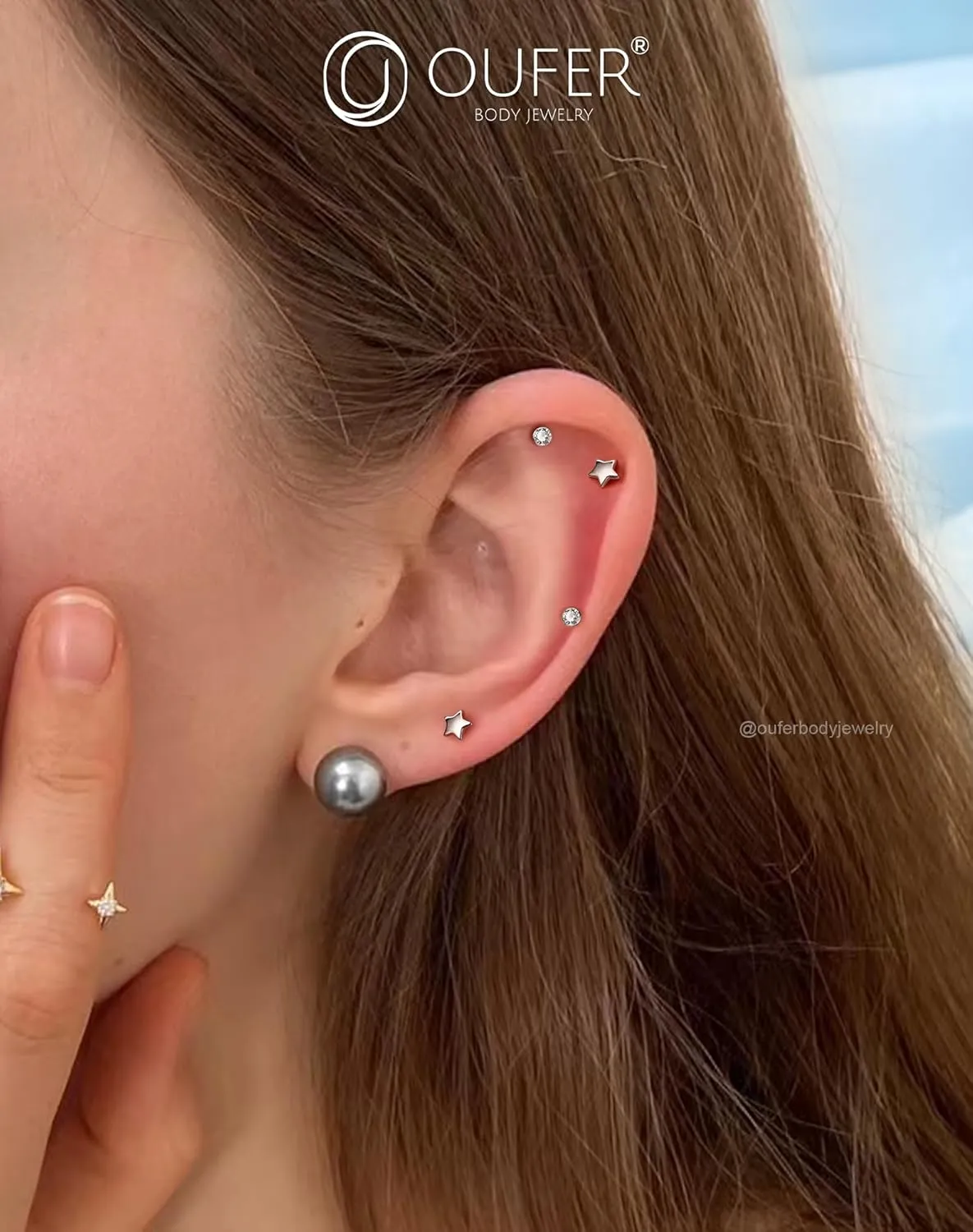 OUFER 2Pcs 16G G23 Titanium Threadless Stud Earrings Flat Back Star Heart Shape Tiny CZ Small Helix Cartilage Tragus Conch Lobe Labret Medusa Piercing Jewelry for Women Men