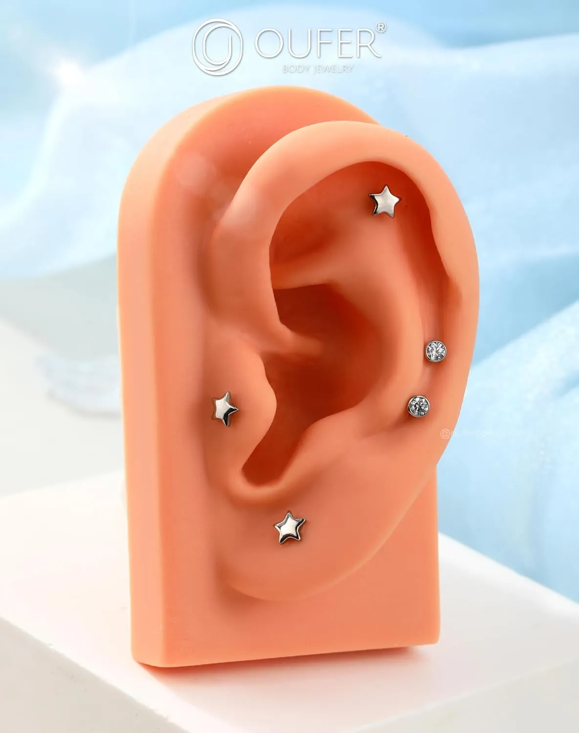 OUFER 2Pcs 16G G23 Titanium Threadless Stud Earrings Flat Back Star Heart Shape Tiny CZ Small Helix Cartilage Tragus Conch Lobe Labret Medusa Piercing Jewelry for Women Men